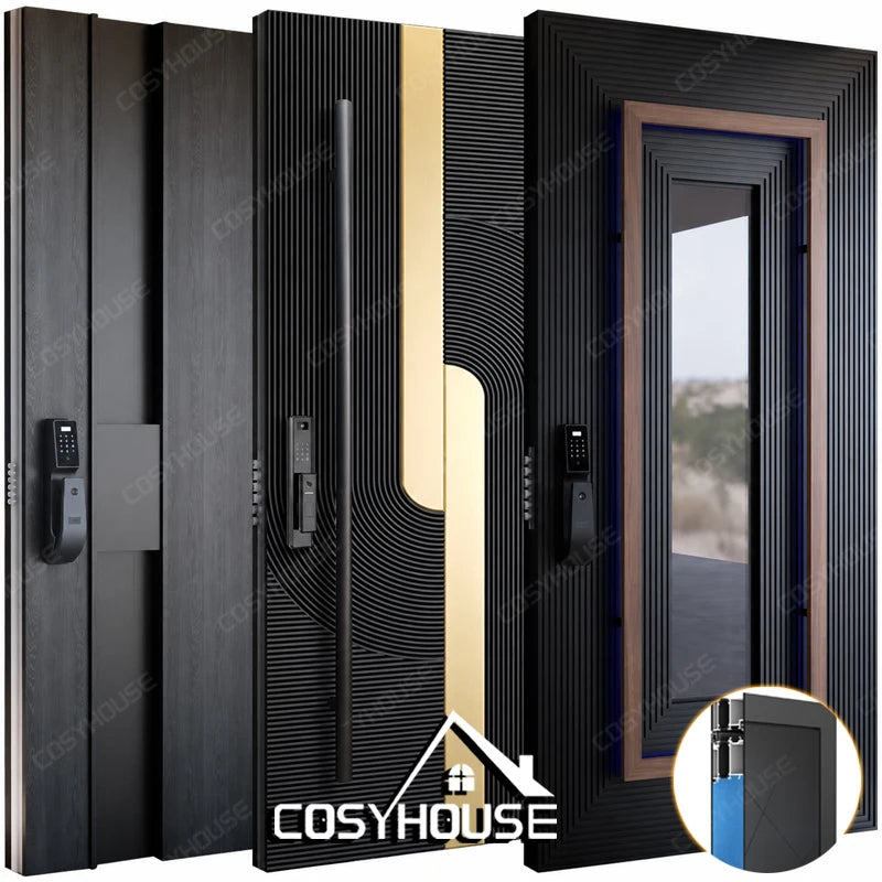 Outdoor Armored Aluminium Front Doors for Homes Modern Front Door for House Exterior Cast Aluminum Security Entrance Door