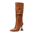 Pointed Toe Brown High Heel Winter Knee Boots for Women Plus Size 10cm Party Club Long Boot
