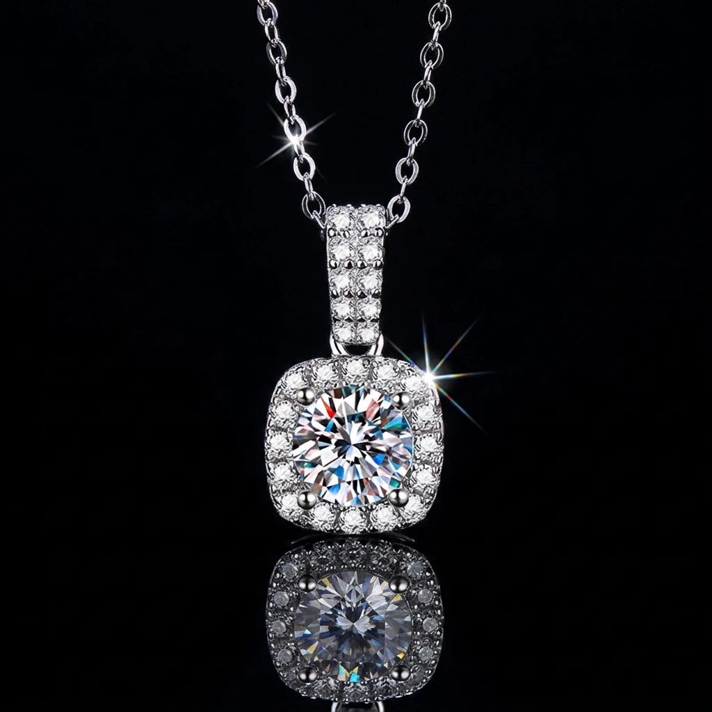 Classic Simple Temperament square Pt950 D Color Moissanite Pendant S925 Sterling Silver Necklace for Women Gift