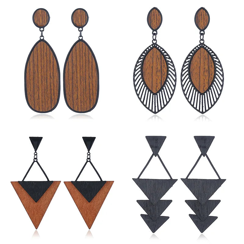 Wooden Earrings Natural Wood Dangle Earrings Lightweight Teardrop Ethnic Statement Drop Earrings for Women