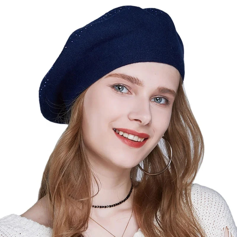 Winter Wool Knitted Beret Hats for Women Custom Fashion French Style Berets Cashmere Wool Knit Hat Wholesale