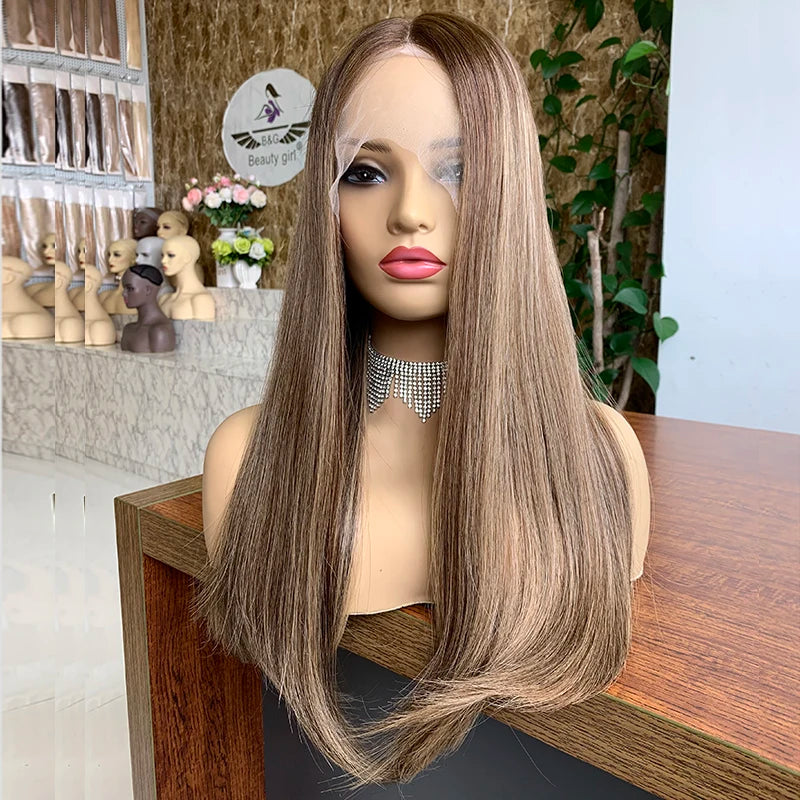 Free Shipping Long Braided Blonde Lace Front Wigs with Dark Roots