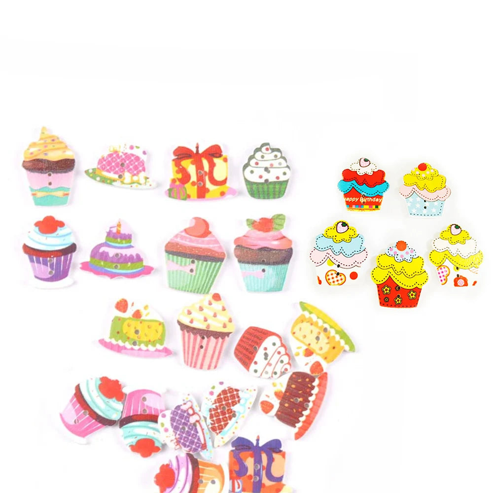 Hot Sale Lovely Ice Cream Cake Cupcake Design Garment Diy Accessories Wood Button