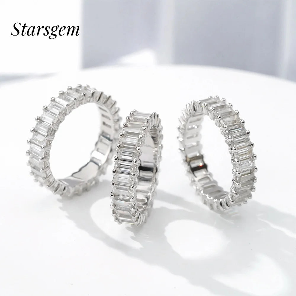 baguette Cut 2x4mm Moissanite Rings Silver Plated White Gold Moissanite Engagement Rings DEF VVS baguette Wedding Band