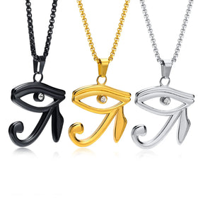 Fashion Popular 18k Stainless Steel Gold Ancient Egyptian Symbol of Protection Necklace Stainless Steel CZ Eye of Horus Pendant