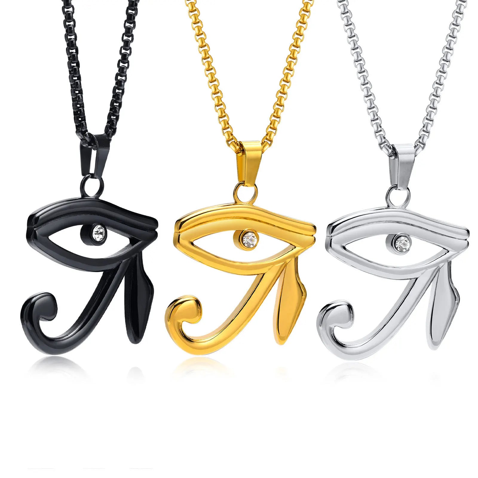 Fashion Popular 18k Stainless Steel Gold Ancient Egyptian Symbol of Protection Necklace Stainless Steel CZ Eye of Horus Pendant