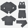 Women's New 5-Piece Seamless Yoga Gym Outfit Plus Size Fitness Sports Clothing with Solid Color for Yoga and Gym