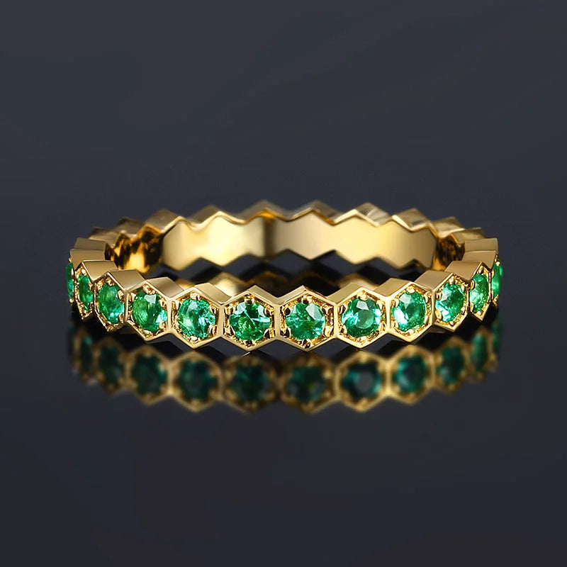 Emerald Jewelry Natural Round Emerald 18k Solid Gold Green Stone Fashion Ring for Women