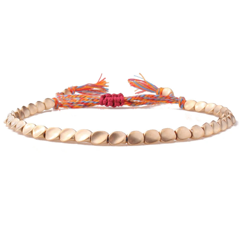 Friendship Gift Jewelry Handmade Braided Tibetan Copper Bead Bracelet