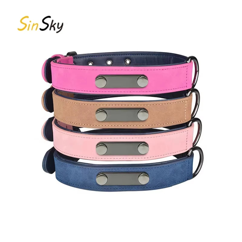 SinSky Manufacturer Custom Multicoloir Soft Wholesale Dog Collar Fashion Design Breathable Leather Collar for Pet Dogs