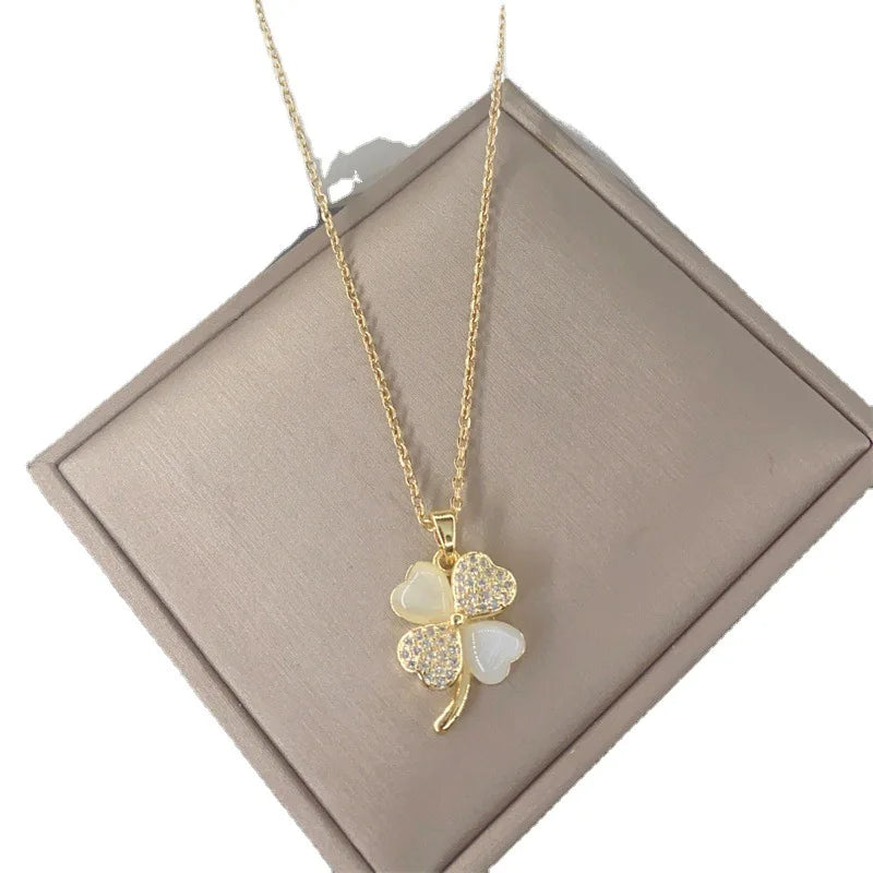 2024 New European and American Fashion Four-leaf Clover Clavicle Chain Accessory Titanium Steel Necklace