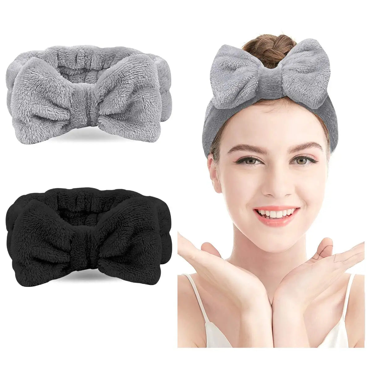Wholesale Custom Soft Coral Fleece Spa Head Wraps Bow-Design Facial Makeup Headband for Women Shower Washing Face Use