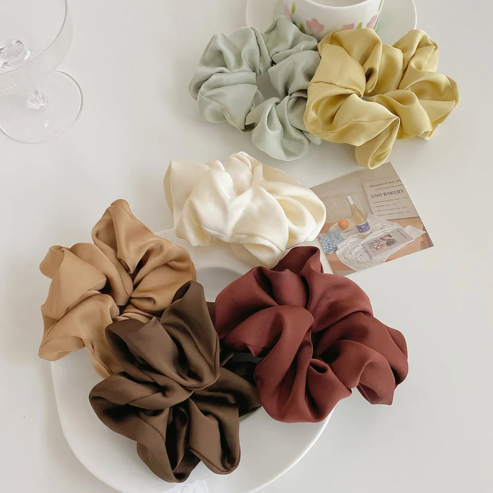 Luxury Handmade High Elastic Large Size Scrunchies Girls Accessories Women Satin Scrunchy Hair Band Hair Ties Free Shipping
