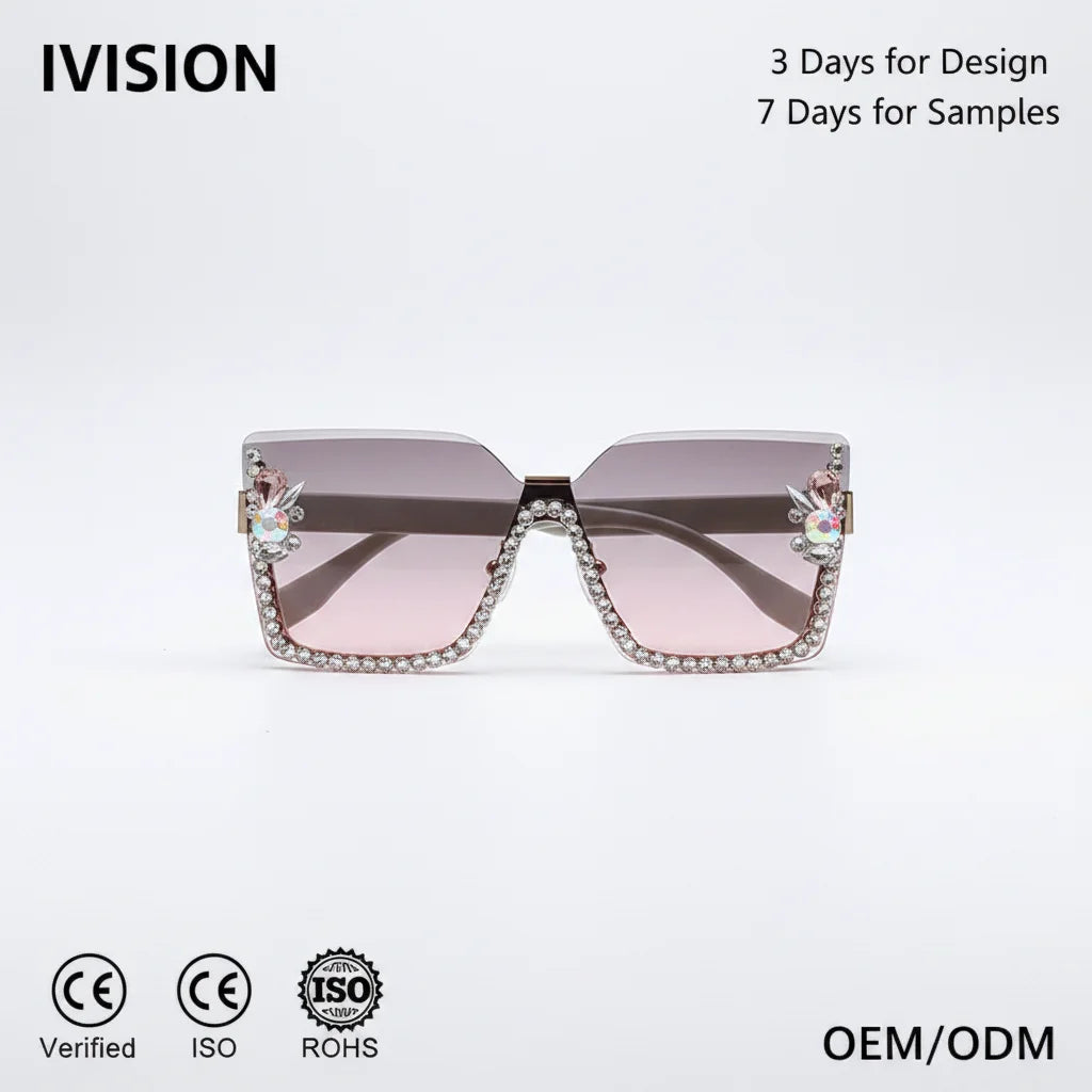 Diamonds Large Frame Rhinestone Sunglasses UV Protection Gradient Color Sunglasses