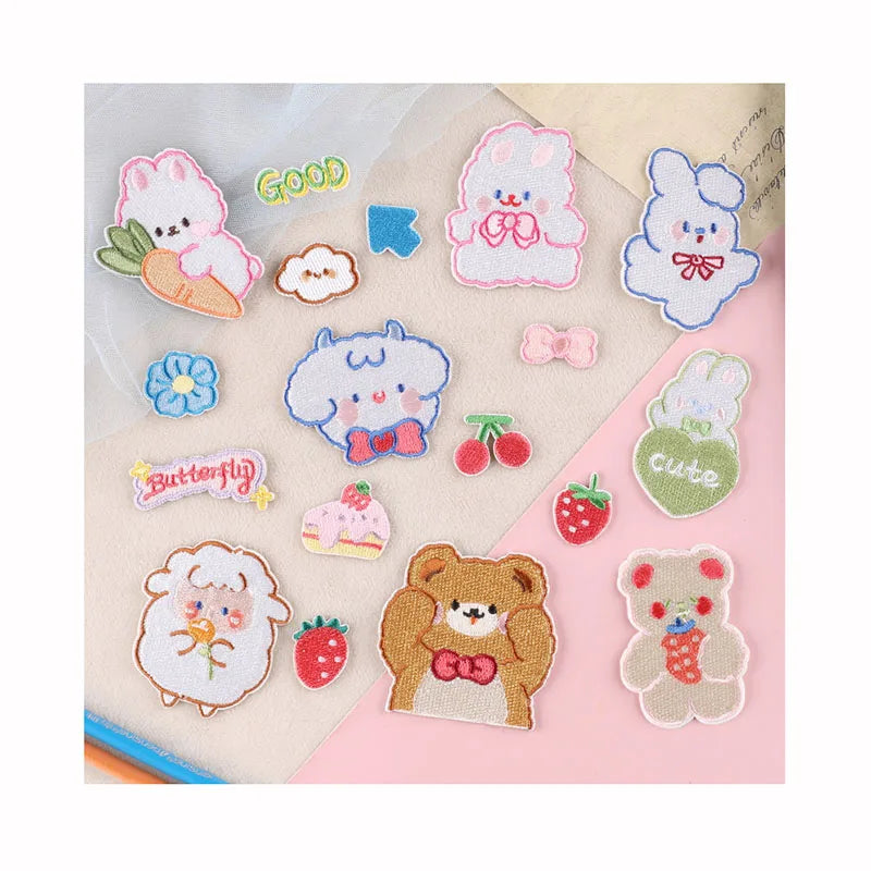Cartoon Hot Self-adhesive Clothing Animal Fruit Motif Patches for Stationery Box Notebook Diy Bag Shoe Embroidered Garment Patch