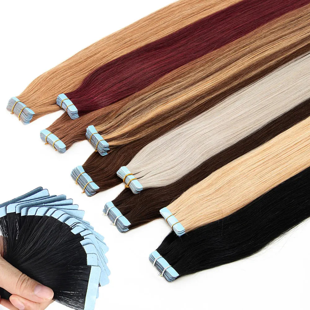 Tape in Human Hair Extensions 12"-24" Natural Straight Blonde Skin Weft Invisible Remy Tape on Human Hair 20pcs