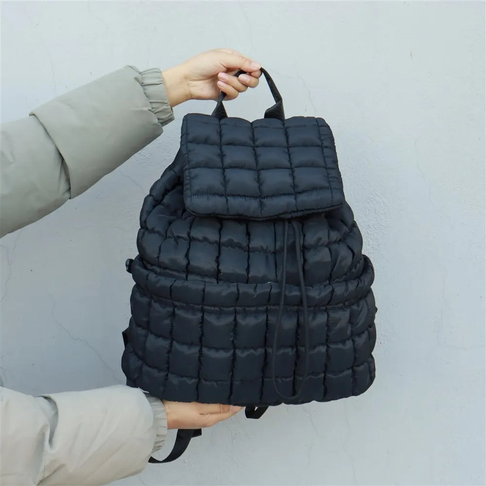 Keymay RTS Unisex Puffer Drawstring Backpack Bag Quilted Puffer Shoulder Bag Waterproof Soft Puffy Zipper Travel Gym Backpack