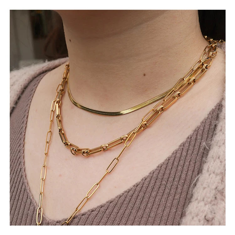 Chris April Fashion 18k Gold Plated 316L Stainless Steel Link Chain Necklace for Women