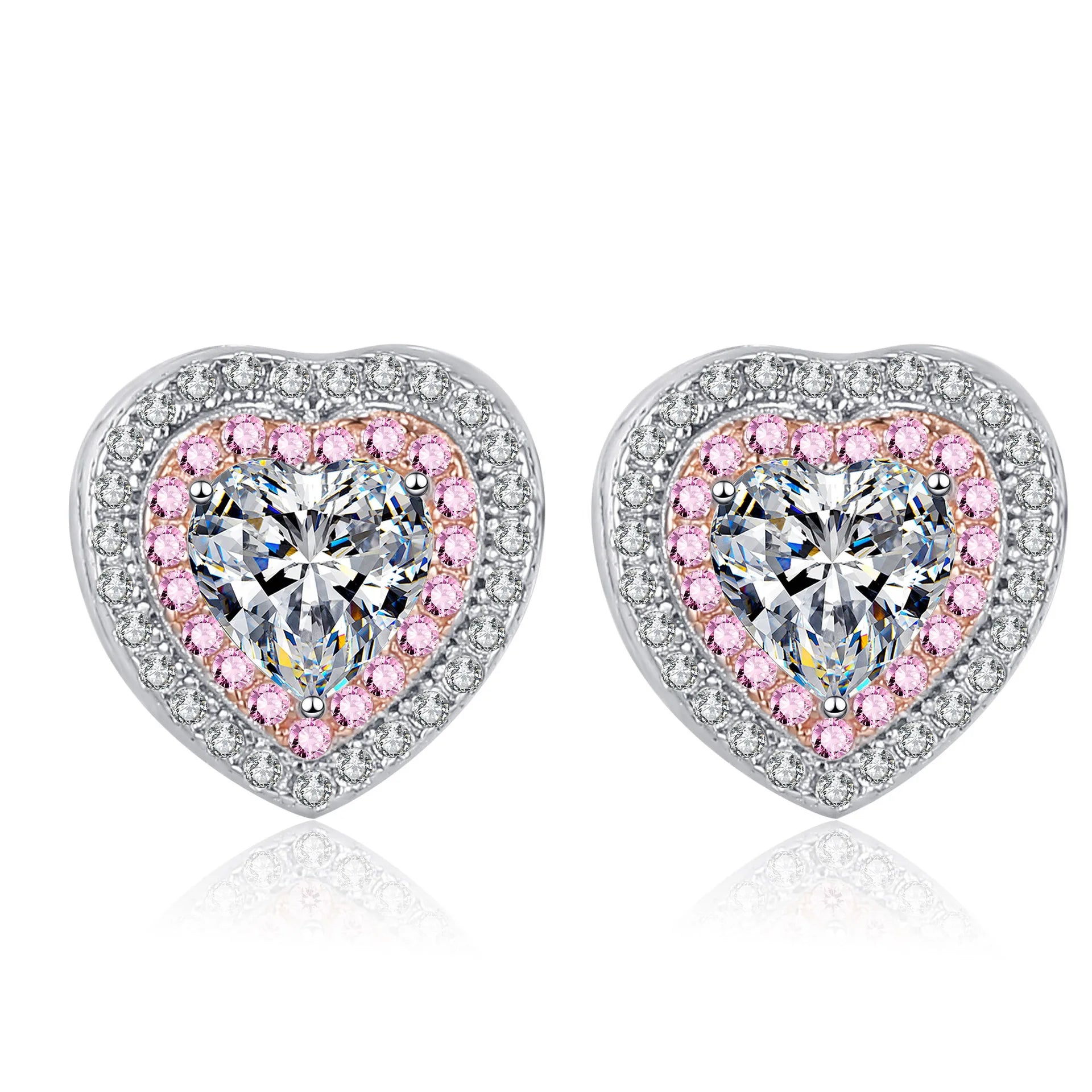 925 Sterling Silver Fashion Stud Earrings 18K White Gold Plated 1Carat Heart Cut Moissanite Stud Earrings for Women