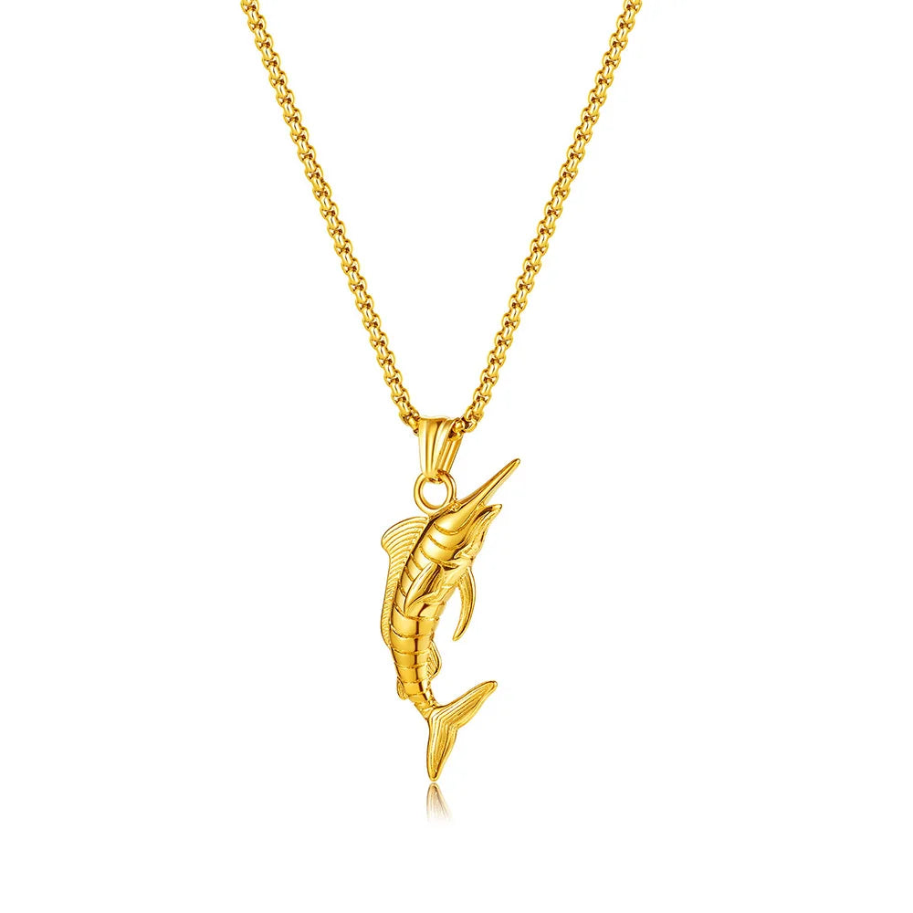Fashion Jewelry Stainless Steel 18k Gold Plated Tuna Fish Pendant Necklaces for Men