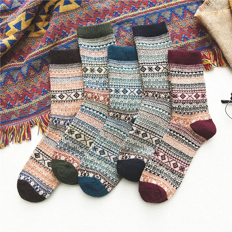 Winter Crew Thick Warm Breathable Casual Knitted Wool Nordic Mens Retro Socks