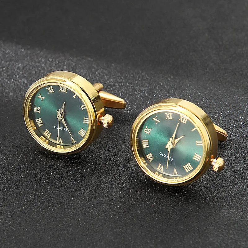Men's Luxury Green Watch Cufflinks Stainless Steel Cuff Link Personalized Wedding Party Clock Cufflinks Watch for Men