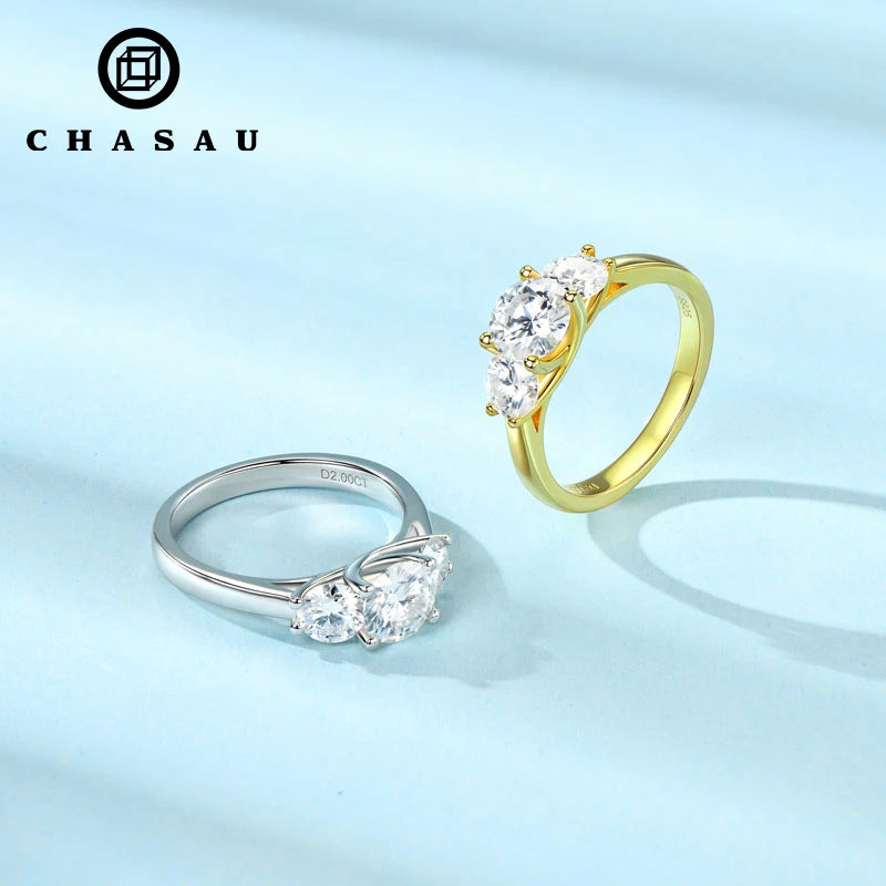 D Color 6.5mm 5mm Mossanite Diamond 925 Pure Silver Sterling Three Stone Ring Real Moissanite Engagement Rings Bands for Women