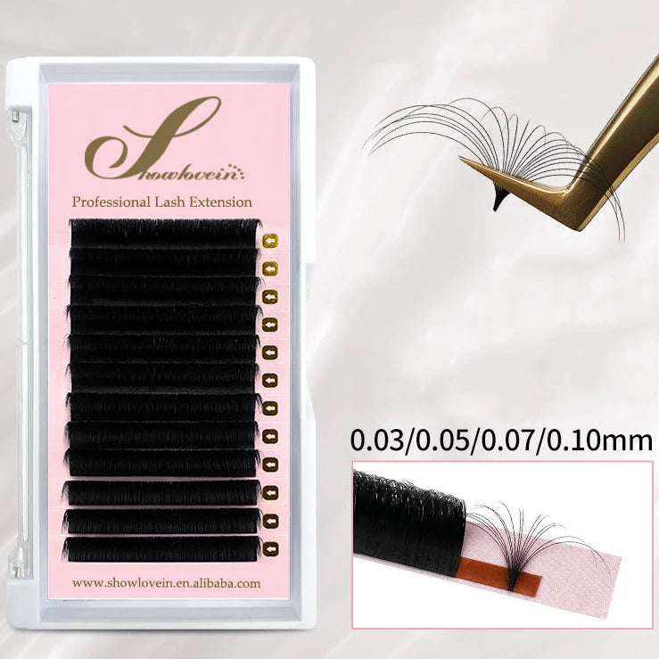 Korean PBT Volume Fan Eyelash Extension 0.03 0.05mm Private Label Easy Fan Cashmere Lash Trays