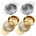 Stainless Steel Loose Leaf Mesh Tea Infuser Filter Strainer With Double Winged Flower Handles Drip Bowls