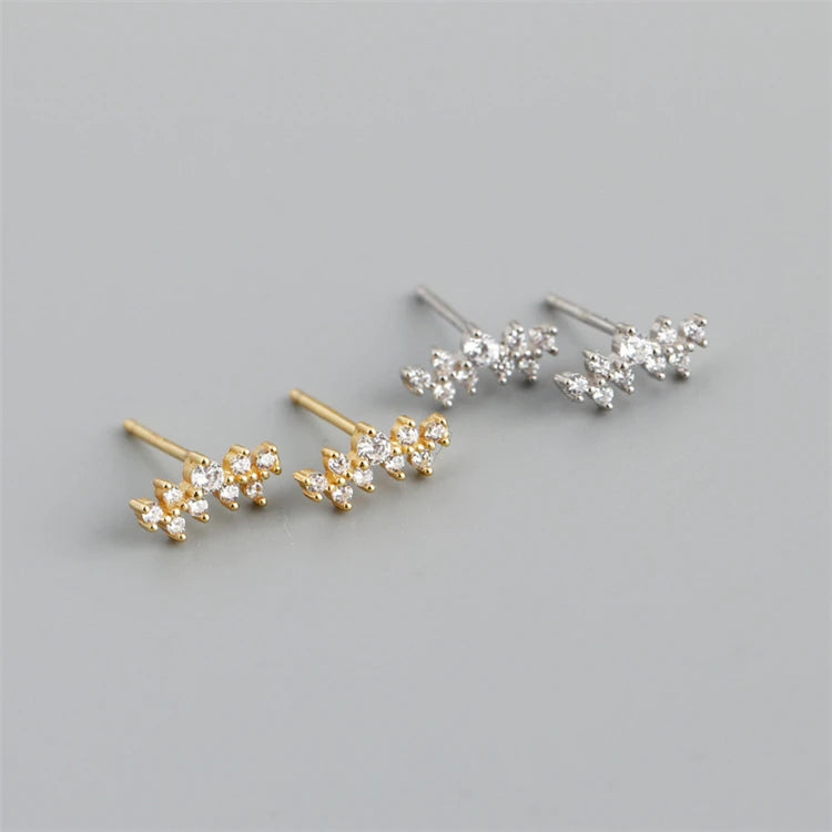 New Trendy 925 Sterling Silver 18k Gold Clustered Diamond Zircon Stud Earrings