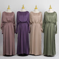 2023 Loriya New Design Islamic Clothing Satin Dubai Abaya Muslim Dress Pleated Adjusted Drawstring Women Modest Dress