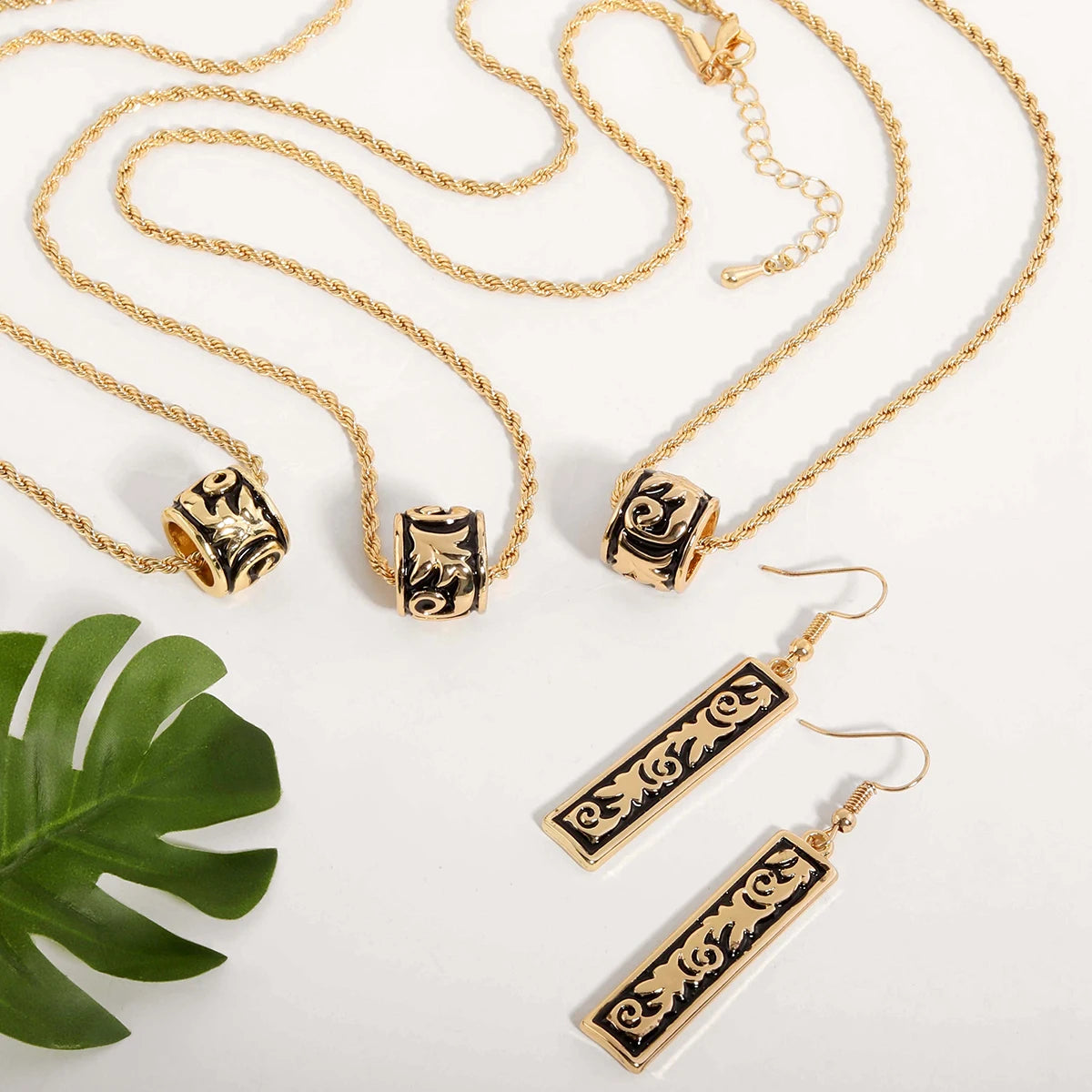 Hawaiian Gold Plating Retro Necklace Set Fashion Oil Drop Necklace Earrings Set for Women Wholesale