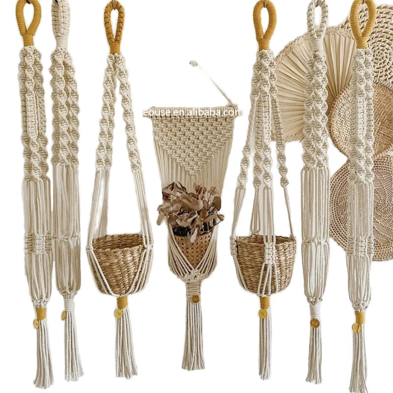 100% Handmade Cotton Macrame Plant Hanger Gardening Flower Pot Mesh Bag Hanging Basket   for Home Decor