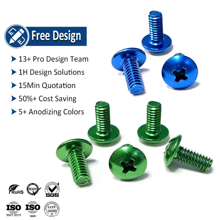 #8-32 3/8 Phillips Cross Truss Head Machine Screws Colored Green Anodized Aluminum Screw