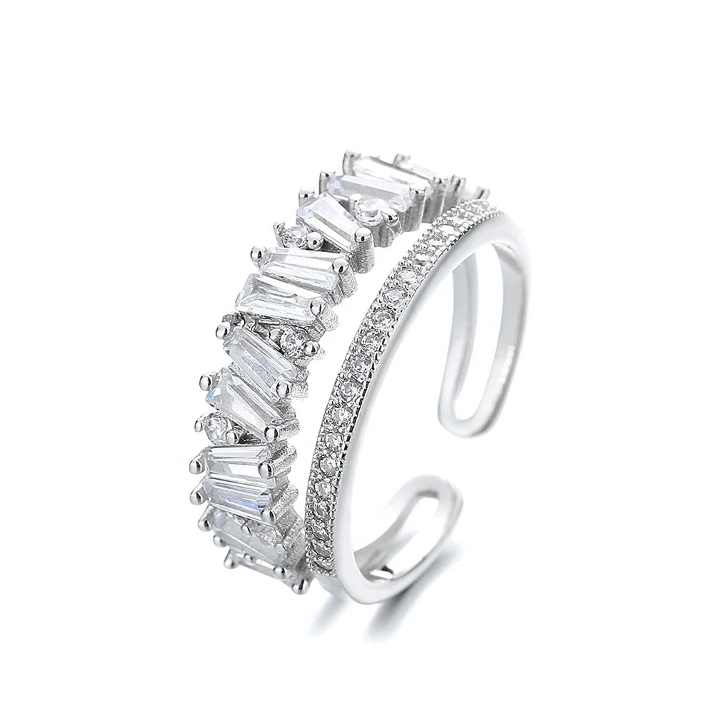 Temperament Fashion Exaggerated Personality Geometric Diamond 925 Opening Sterling Silver Ring