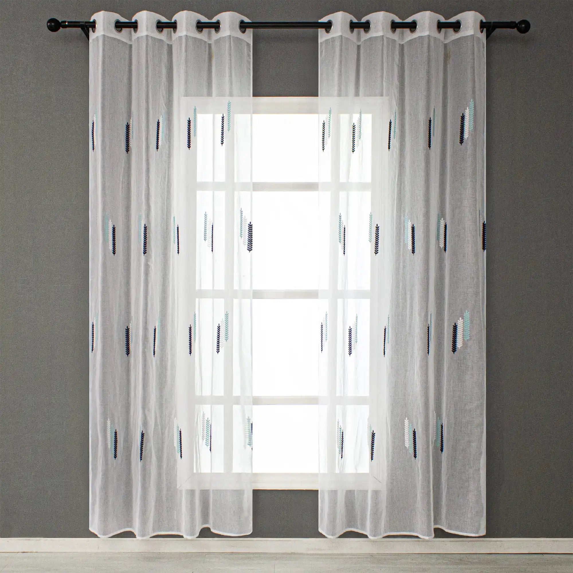 Wholesale Pastoral Wheat Ears Embroidered White Tulle Living Room Window Decor Sheer Embroidery Curtains for Curtains Valances