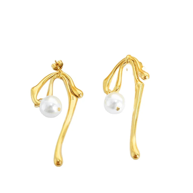 Fine Glass Colorful Beads Pendant Earrings Cute Stainless Steel 18K Gold Jewelry Earrings