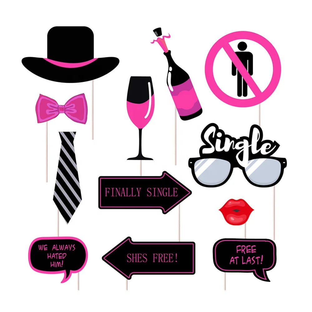 Hot Selling 12-Piece Divorce Party Photo Booth Props Kit Wooden Sticks for Single Women Selfies-No DIY Required Factory Price