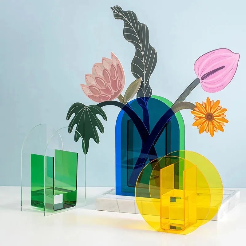 Minimalist Geometric Colourful Transparent Living Room Vase Ornamental Acrylic Vase
