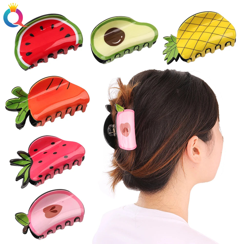 Fruit Vegetable Print Hair Claw Clip  Women Glossy  Hair Clasp Hair Slide