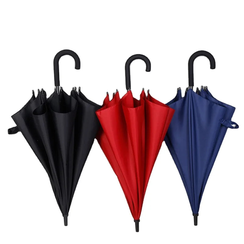 Customizable Modern Classic Oriental Business Umbrella Durable Straight Double Grooves Curved Plastic Manual Golf Umbrella