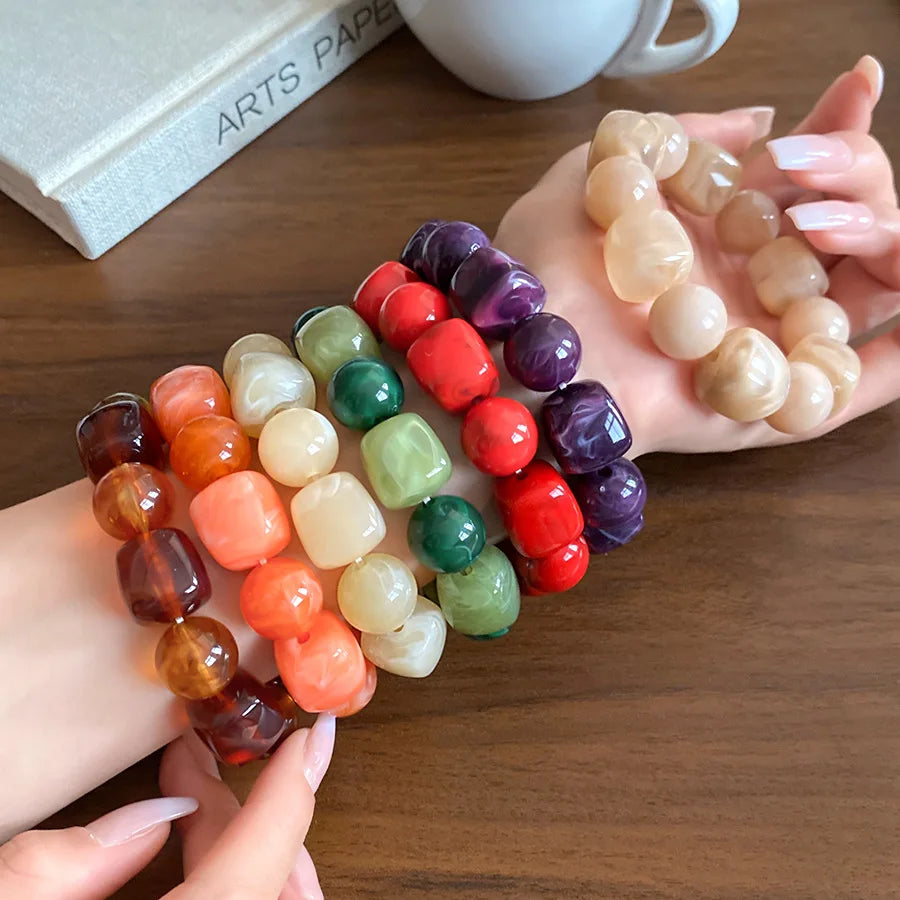 Maiou 2026 New Arrival Bogo Resin Big Beaded Handmade Elastic Stretch Bracelet for Women Gifts Jewelry Party