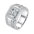 Simulated Cz Luxury Men's Ring Fashion Trend Sterling Silver Rhodium Plated Pave Setting Inlaid Zircon Stone Jewelry