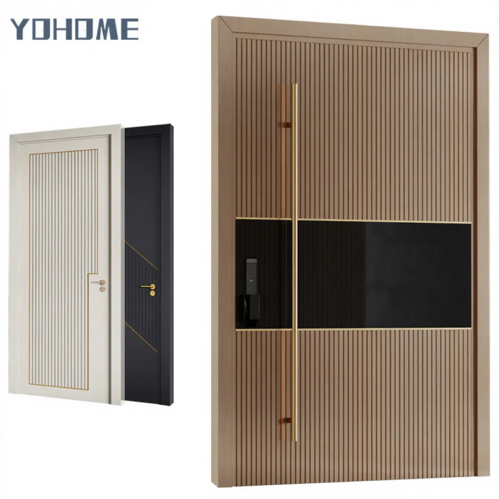 Foshan Yohome Latest Design Original Factory Main Entrance Exterior Front Entry Doors Porte Solid Wood External Pivoting Doors