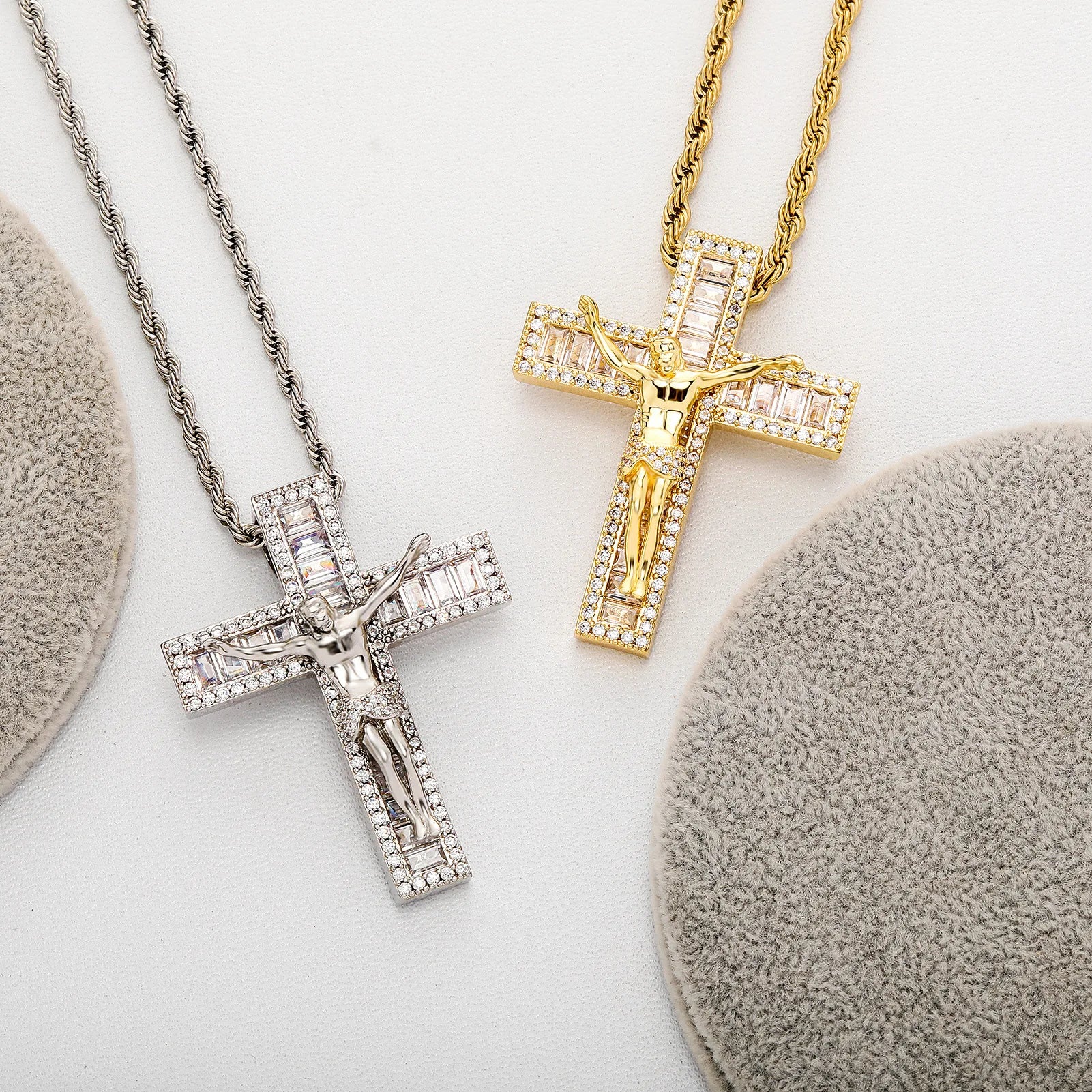 Hip Hop Jesus Necklace Hip Hop Cross Jesus 18kSilver Gold Color Pendant Necklace Jesus Christ Cross Pendant Jewelry