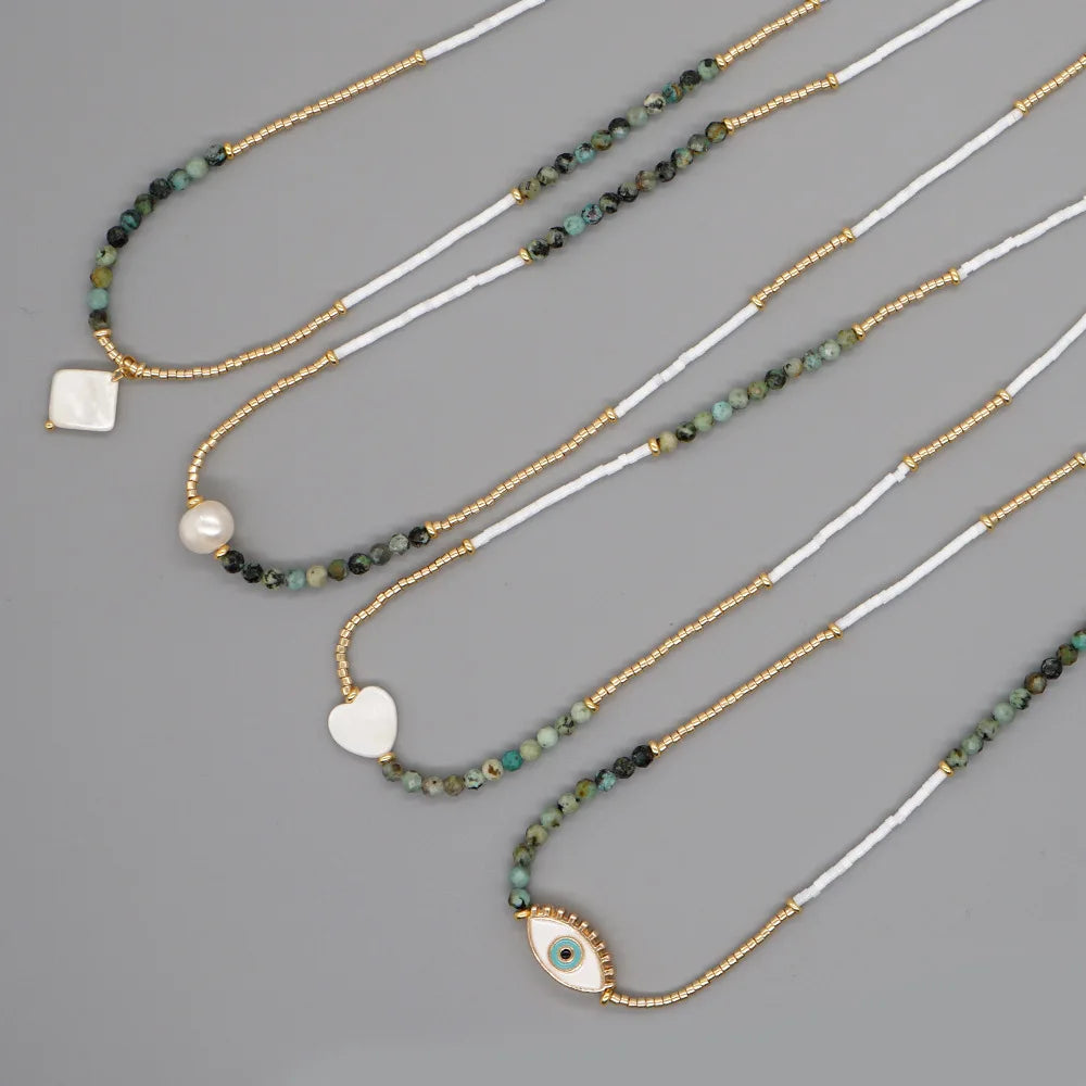 Miyuki Seed Rice Bead Heart Eye Freshwater White Pearl Pendant Necklaces Handmade Jewelry Custom Necklace