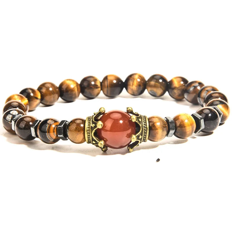 2025 Fashion Natural Stone Alloy Bracelets Tiger Eye Gemstone Beaded Bracelets Jewelry for Unisex