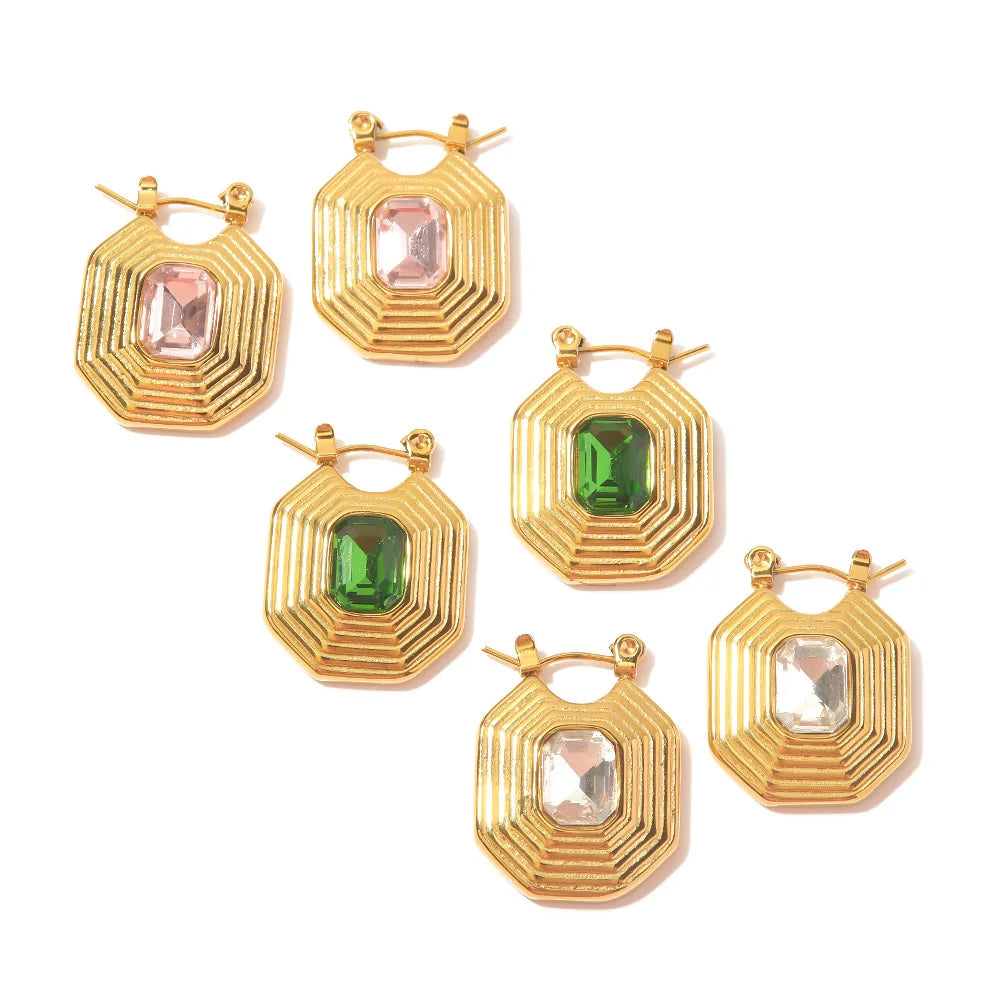 Shiny Zircon Geometric Chic 18K PVD Gold Plated Stainless Steel Drop Earrings Non Tarnish Jewelry