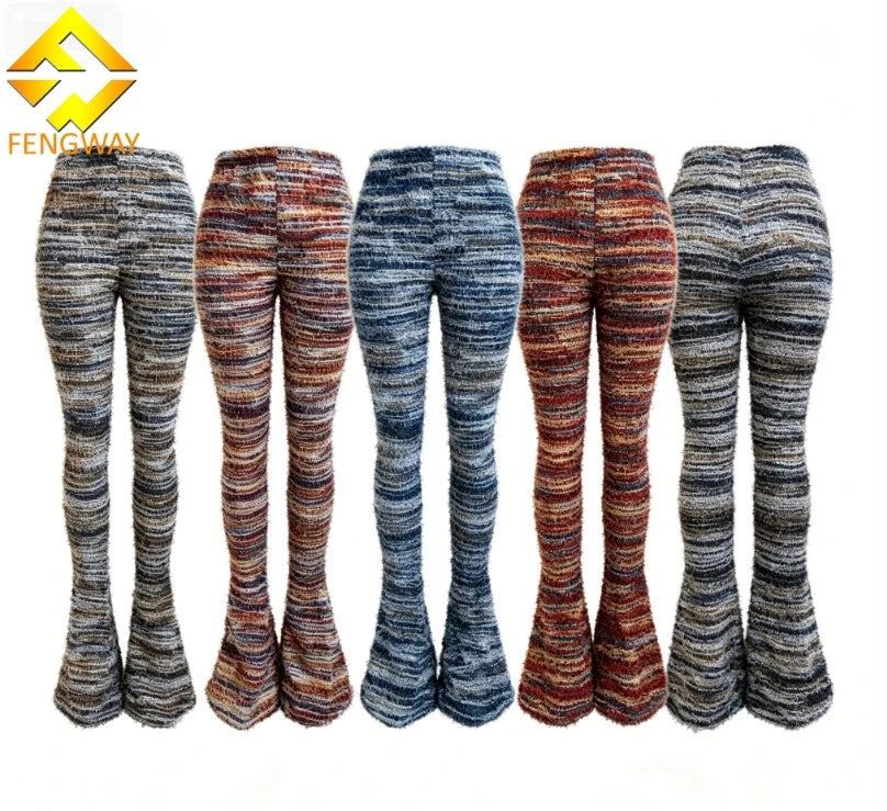 2026 Spring Womens Casual Solid Color Knitted Bell Bottoms Street Wear Flared Pants Women's Casual Trousers