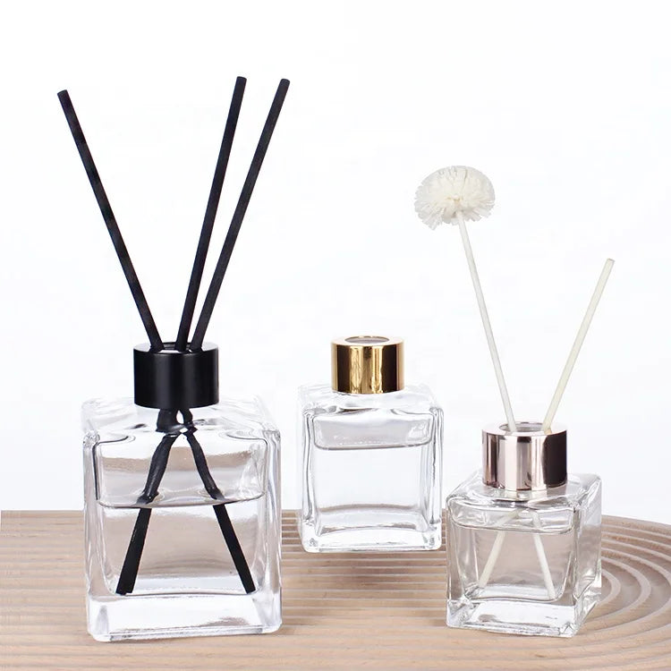50ml 100ml 150ml 200ml Glass Reed Diffuser Flint Square Aromatherapy Perfume Bottle Screw Cap